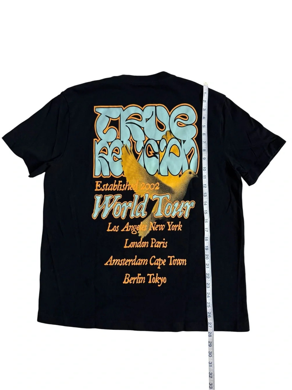 True Religion Graphic Tee with Yellow & Light Blue Chest Patch